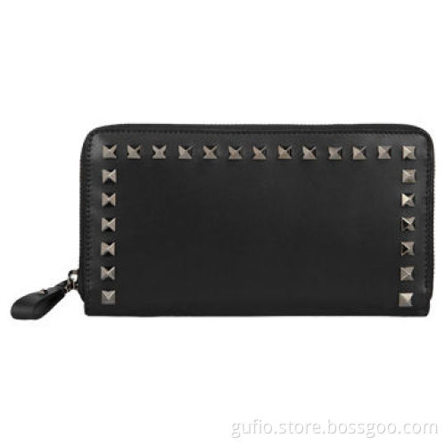 Black rock studded leather wallet
